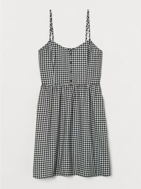 H&M Divided Black & White Gingham Checked Button-Front V Neck Mini Dress
